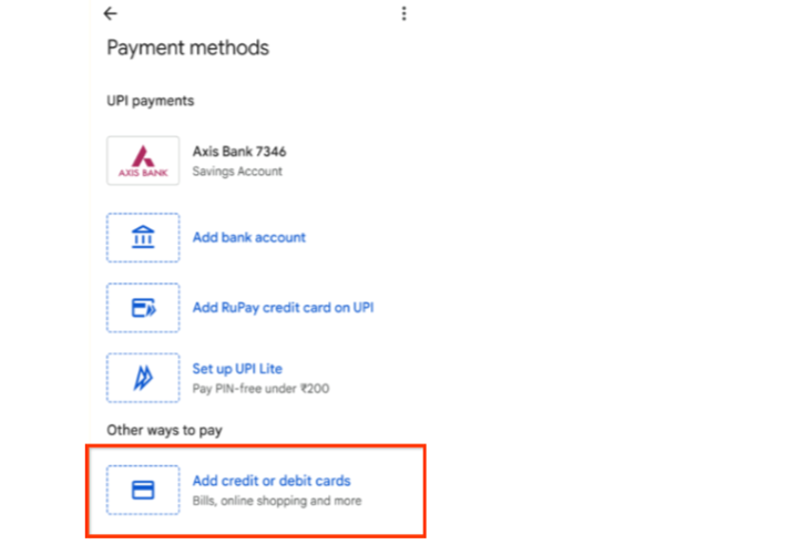 Bước 2 tích hợp thẻ tín dụng vào điện thoại trên Google Pay