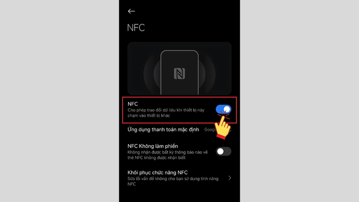 Bật công tắc để kích hoạt NFC