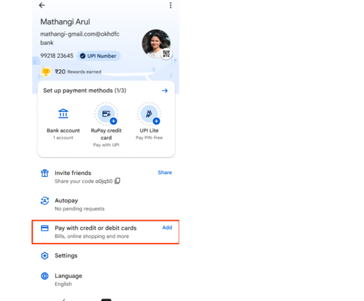 Bước 1 tích hợp thẻ tín dụng vào điện thoại trên Google Pay
