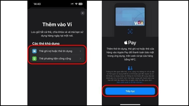 Bước 2 tích hợp thẻ tín dụng vào điện thoại trên Apple PAY